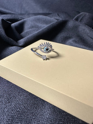 Evil Eye Silver Adjustable Ring
